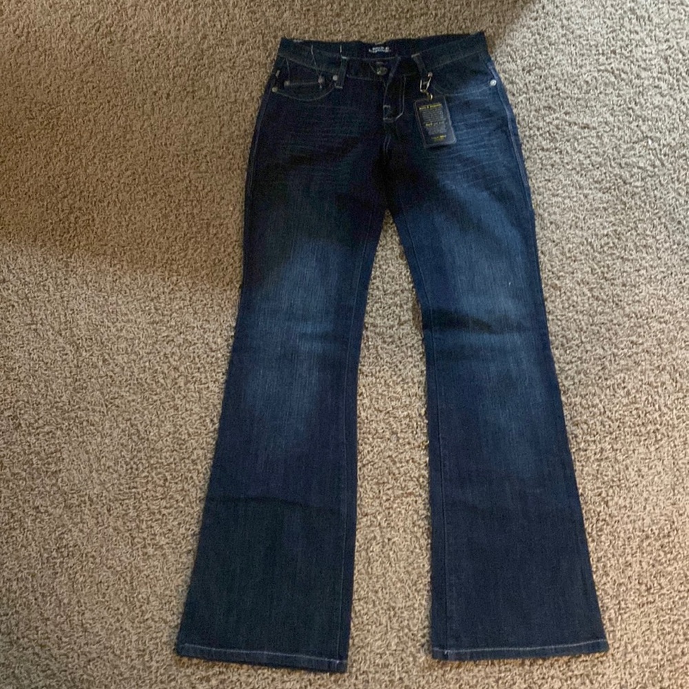 They are straight cut low-rise pants